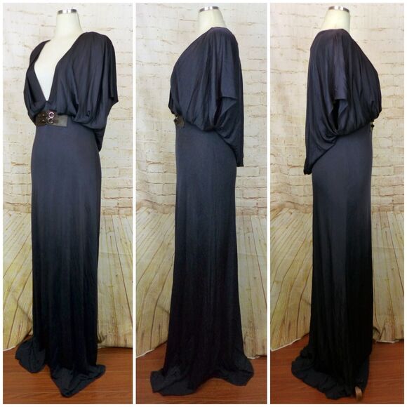 Yigal Azrouel Maxi Gown Womens 3 Blue Deep V Draped Rayon Dress Bridal Greek Y2K - Picture 3 of 16